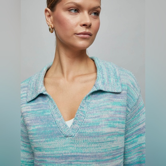 NEW 525 AMERICA lattice split neck collar pull over in cyan multi - Picture 4 of 15